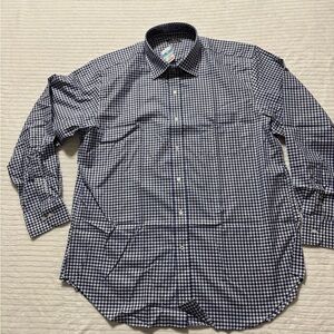 J. McLaughlin Navy and White Checkered Button Down Shirt